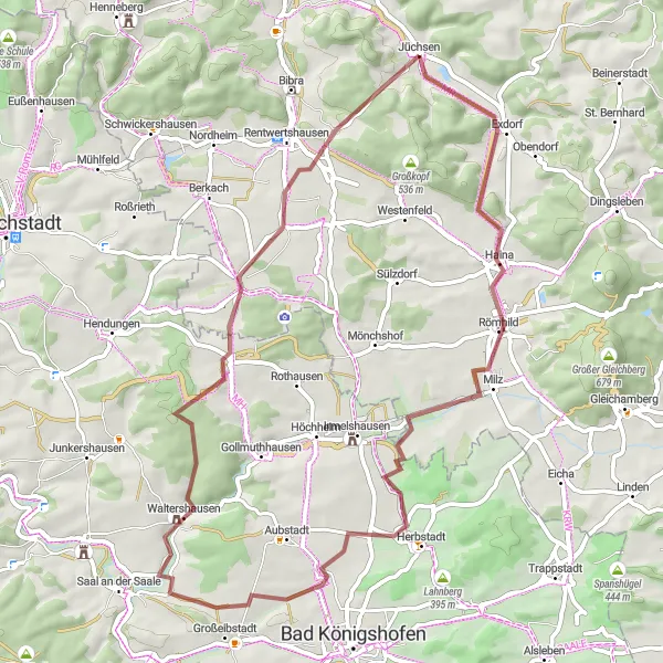 Map miniature of "Platte to Queienfeld" cycling inspiration in Thüringen, Germany. Generated by Tarmacs.app cycling route planner