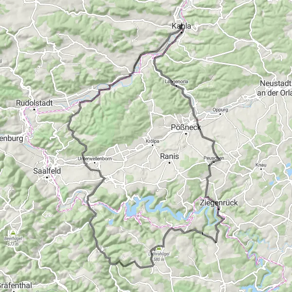 Map miniature of "The Kahla Adventure" cycling inspiration in Thüringen, Germany. Generated by Tarmacs.app cycling route planner