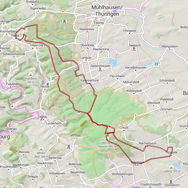Map miniature of "Off-Road Adventure through Hainich National Park" cycling inspiration in Thüringen, Germany. Generated by Tarmacs.app cycling route planner