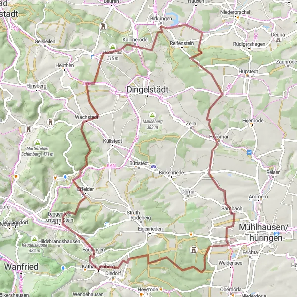 Map miniature of "The Grand Gravel Trail of Katharinenberg" cycling inspiration in Thüringen, Germany. Generated by Tarmacs.app cycling route planner