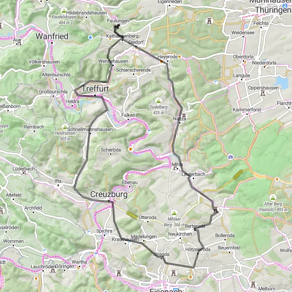 Map miniature of "Wartburg Historic Road" cycling inspiration in Thüringen, Germany. Generated by Tarmacs.app cycling route planner