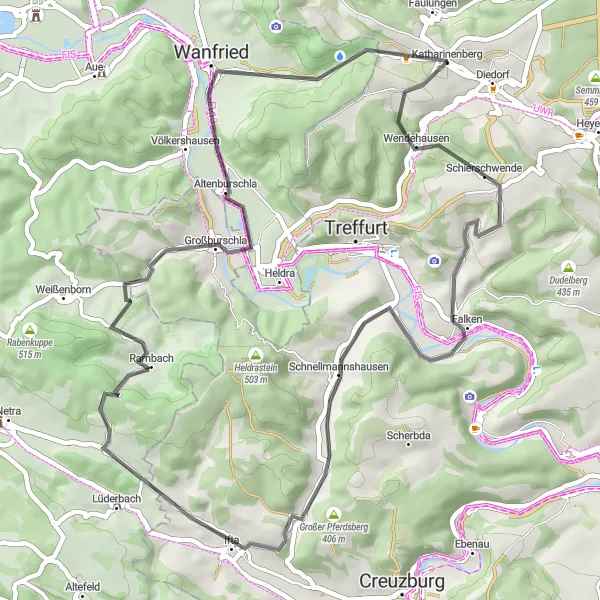 Karten-Miniaturansicht der Radinspiration "Wendehausen-Rundfahrt" in Thüringen, Germany. Erstellt vom Tarmacs.app-Routenplaner für Radtouren