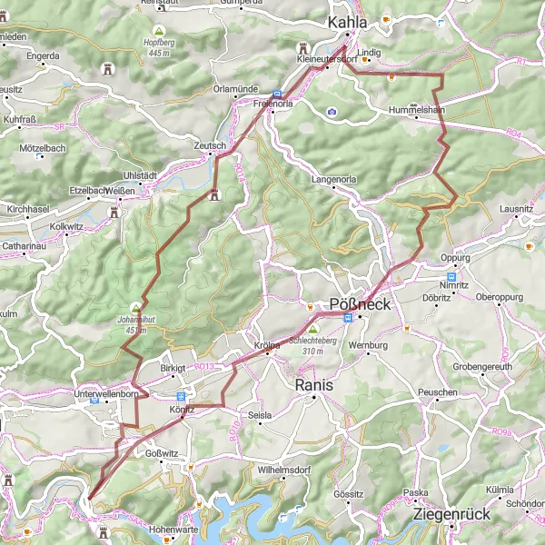 Map miniature of "Gems of Thüringen" cycling inspiration in Thüringen, Germany. Generated by Tarmacs.app cycling route planner