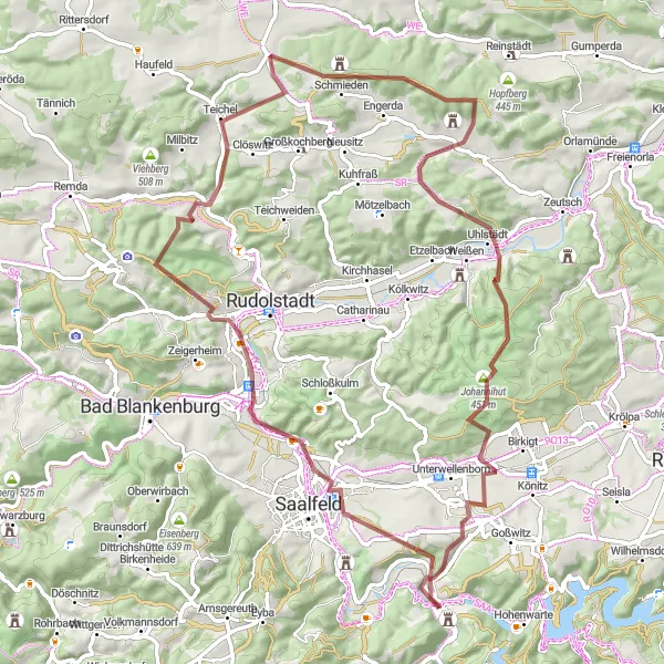 Map miniature of "Adrenaline Rush - Thüringen Gravel Challenge" cycling inspiration in Thüringen, Germany. Generated by Tarmacs.app cycling route planner