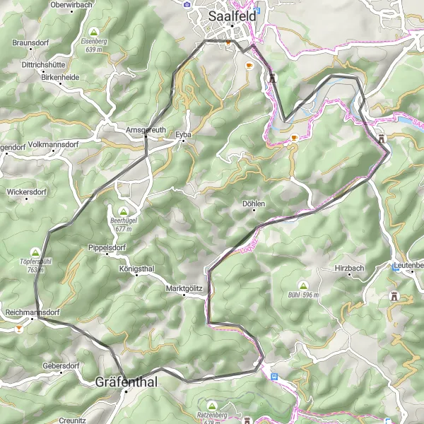 Map miniature of "Schloß Eichicht Explorer - Road Route" cycling inspiration in Thüringen, Germany. Generated by Tarmacs.app cycling route planner