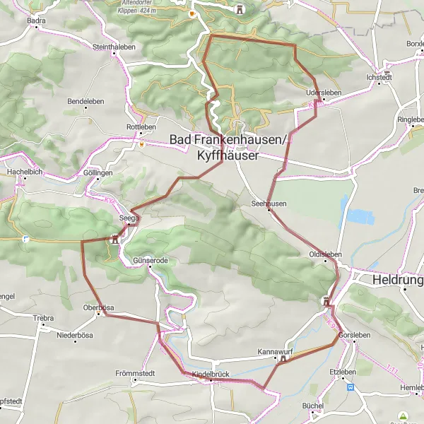 Karten-Miniaturansicht der Radinspiration "Kulturschätze des Kyffhäusergebirges" in Thüringen, Germany. Erstellt vom Tarmacs.app-Routenplaner für Radtouren