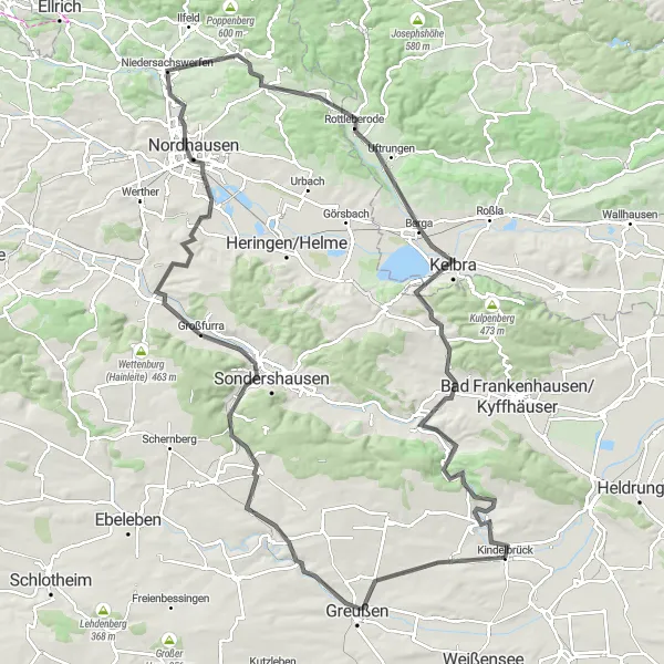 Karten-Miniaturansicht der Radinspiration "Harz & Kyffhäuser Rundtour" in Thüringen, Germany. Erstellt vom Tarmacs.app-Routenplaner für Radtouren