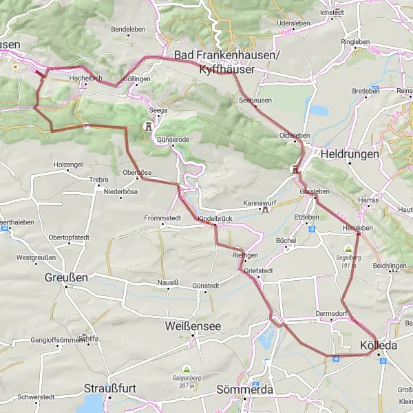 Map miniature of "Historical Landmarks and Scenic Beauty: Kölleda to Wallsberg" cycling inspiration in Thüringen, Germany. Generated by Tarmacs.app cycling route planner