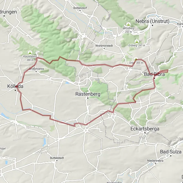 Map miniature of "Monra & Orlas Loop" cycling inspiration in Thüringen, Germany. Generated by Tarmacs.app cycling route planner