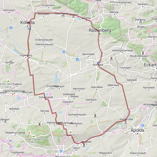 Karten-Miniaturansicht der Radinspiration "Rundweg durch idyllische Dörfer und malerische Landschaft" in Thüringen, Germany. Erstellt vom Tarmacs.app-Routenplaner für Radtouren