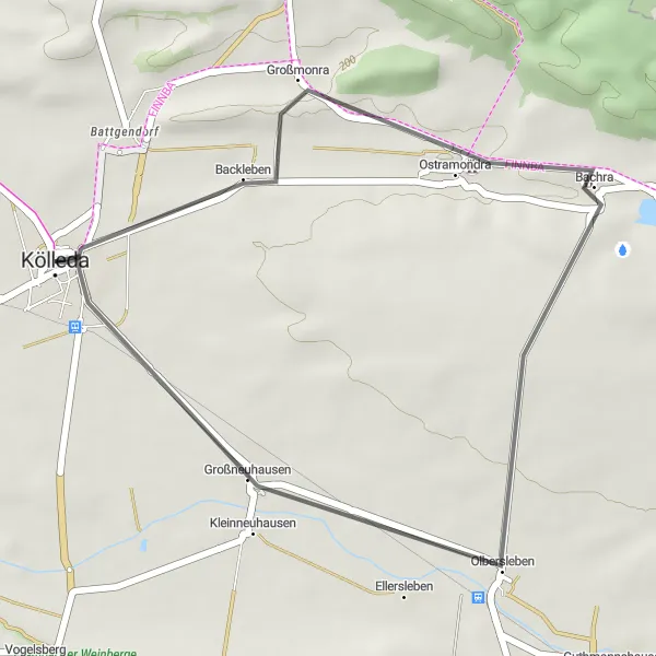 Karten-Miniaturansicht der Radinspiration "Kleine Runde nach Ostramondra" in Thüringen, Germany. Erstellt vom Tarmacs.app-Routenplaner für Radtouren