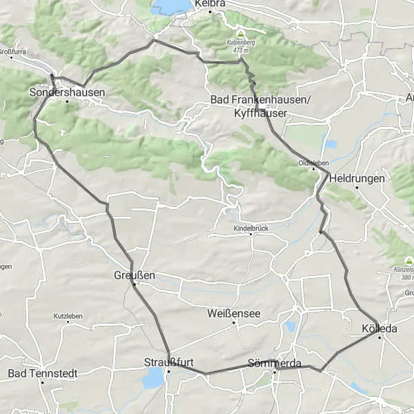 Map miniature of "Thüringen's Golden Hills" cycling inspiration in Thüringen, Germany. Generated by Tarmacs.app cycling route planner