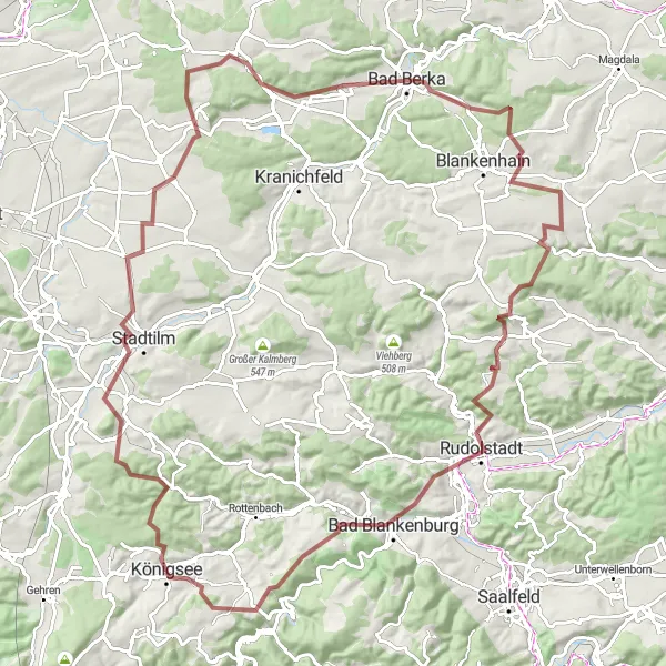 Map miniature of "Wüllersleben Gravel Loop" cycling inspiration in Thüringen, Germany. Generated by Tarmacs.app cycling route planner