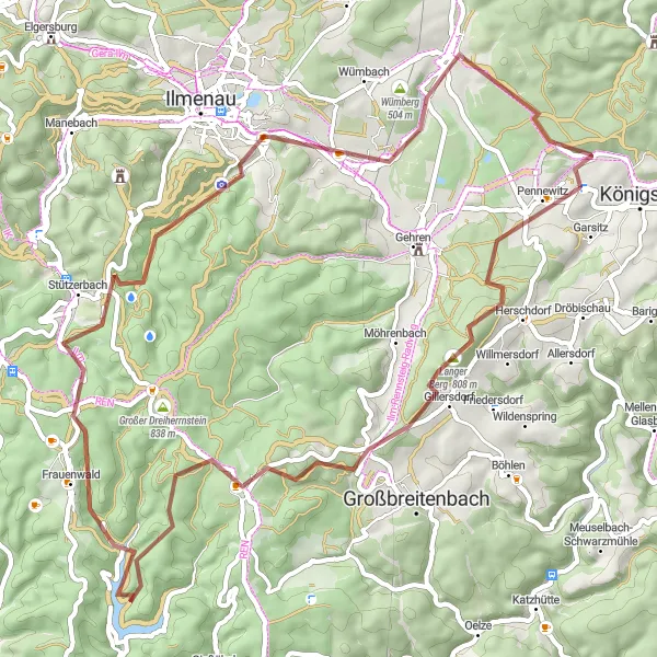 Map miniature of "Thüringer Wald Scenic Loop" cycling inspiration in Thüringen, Germany. Generated by Tarmacs.app cycling route planner