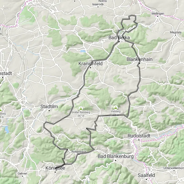 Karten-Miniaturansicht der Radinspiration "Die Burgentour von Königsee" in Thüringen, Germany. Erstellt vom Tarmacs.app-Routenplaner für Radtouren