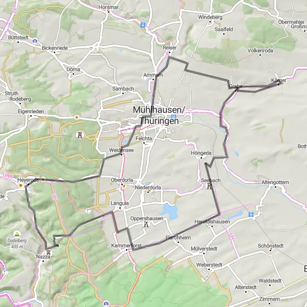 Map miniature of "Mountain villages and historic towns" cycling inspiration in Thüringen, Germany. Generated by Tarmacs.app cycling route planner