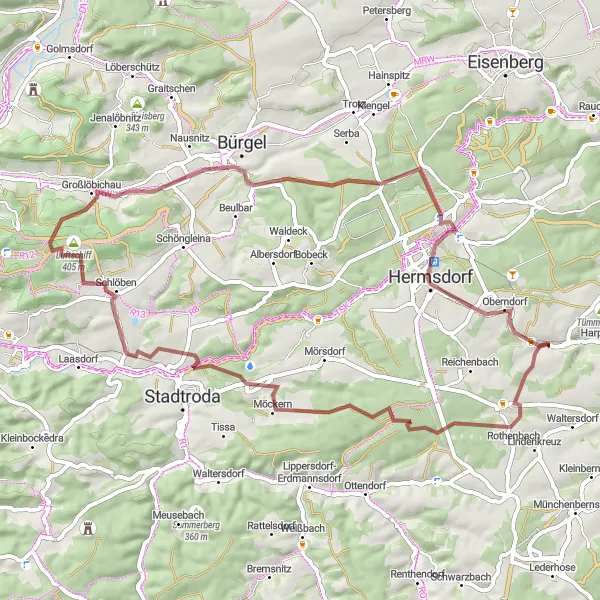 Karten-Miniaturansicht der Radinspiration "Radtour durch die Natur Thüringens" in Thüringen, Germany. Erstellt vom Tarmacs.app-Routenplaner für Radtouren