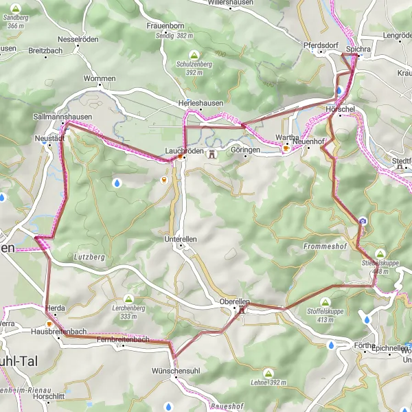 Map miniature of "Exploring the Countryside: Krauthausen - Pferdsdorf Circular Route" cycling inspiration in Thüringen, Germany. Generated by Tarmacs.app cycling route planner