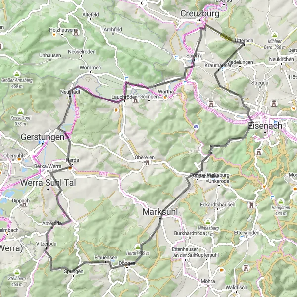 Map miniature of "Scenic Krauthausen Road Adventure" cycling inspiration in Thüringen, Germany. Generated by Tarmacs.app cycling route planner