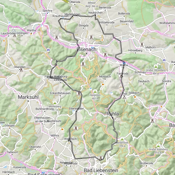 Map miniature of "Thuringian Adventure Loop" cycling inspiration in Thüringen, Germany. Generated by Tarmacs.app cycling route planner