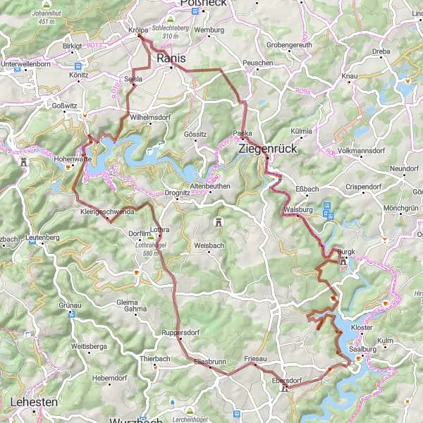 Map miniature of "Ultimate Gravel Challenge" cycling inspiration in Thüringen, Germany. Generated by Tarmacs.app cycling route planner