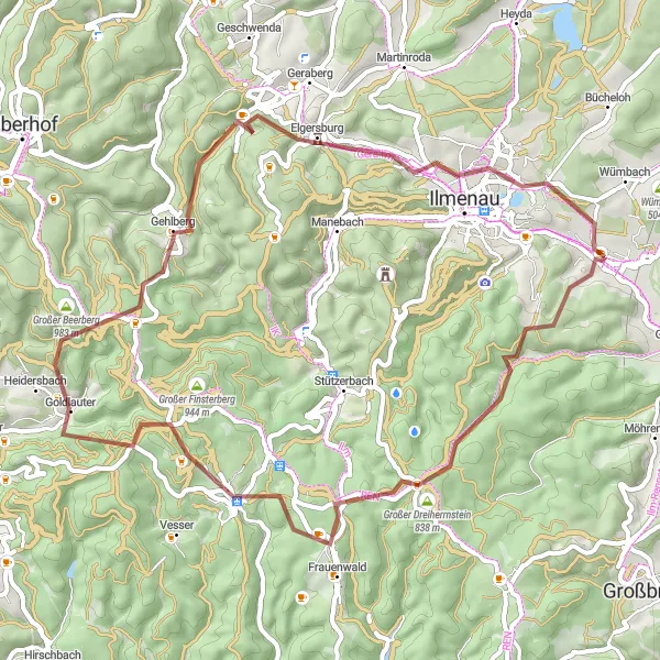 Karten-Miniaturansicht der Radinspiration "Abenteuerliche Tour durch den Thüringer Wald" in Thüringen, Germany. Erstellt vom Tarmacs.app-Routenplaner für Radtouren