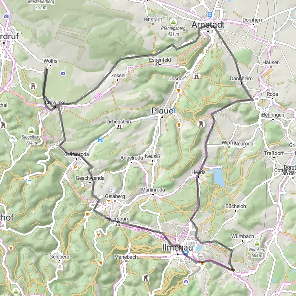 Map miniature of "Thuringian Forest Adventure" cycling inspiration in Thüringen, Germany. Generated by Tarmacs.app cycling route planner