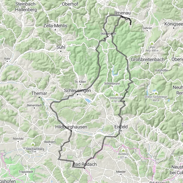 Map miniature of "Thüringen Loop" cycling inspiration in Thüringen, Germany. Generated by Tarmacs.app cycling route planner