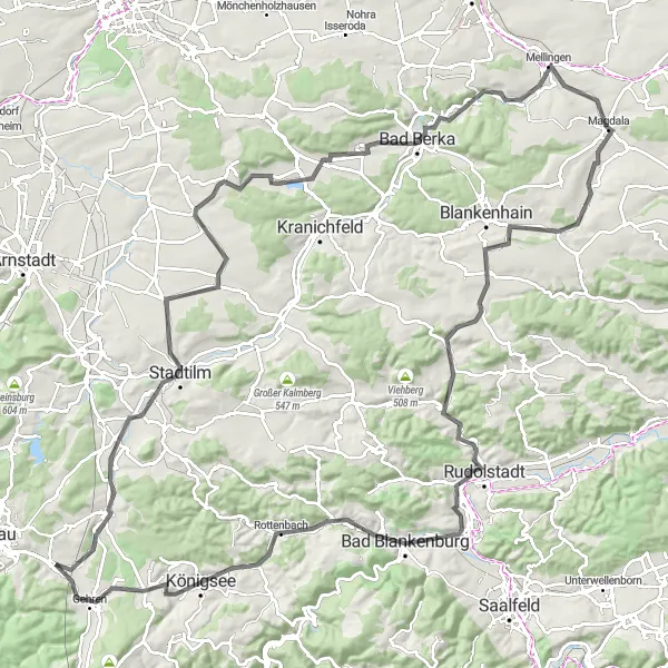 Karten-Miniaturansicht der Radinspiration "Thüringer Höhenroute" in Thüringen, Germany. Erstellt vom Tarmacs.app-Routenplaner für Radtouren