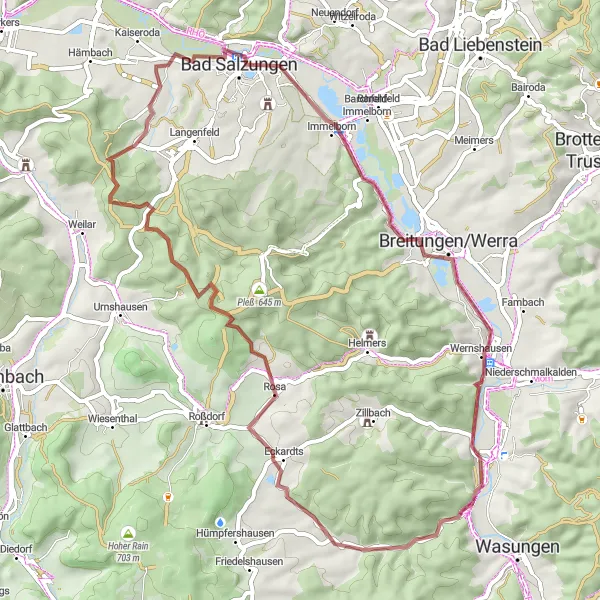 Map miniature of "Gravel Adventure in the Heart of Thuringia" cycling inspiration in Thüringen, Germany. Generated by Tarmacs.app cycling route planner