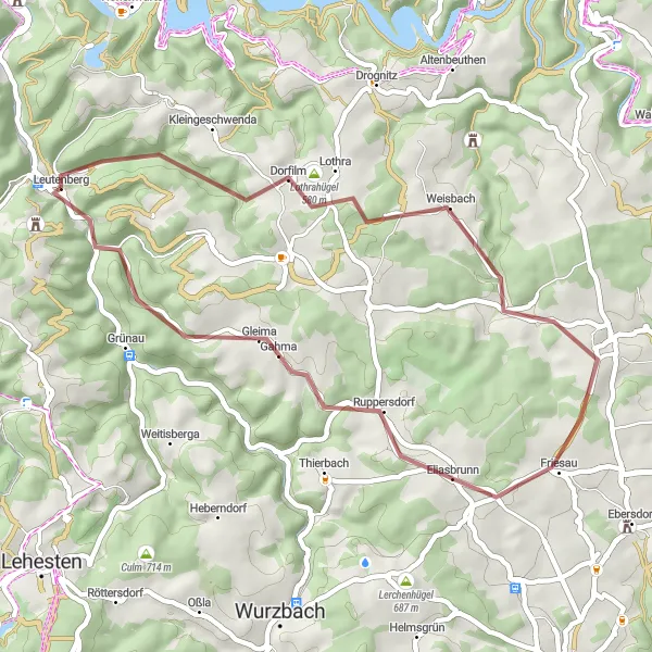 Map miniature of "Gravel Tour: Hill Country Exploration" cycling inspiration in Thüringen, Germany. Generated by Tarmacs.app cycling route planner