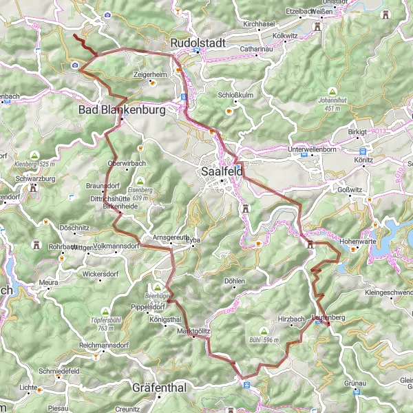 Map miniature of "The Greifenstein Gravel Expedition" cycling inspiration in Thüringen, Germany. Generated by Tarmacs.app cycling route planner