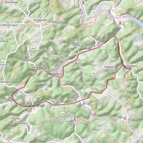 Map miniature of "The Probstzella Gravel Adventure" cycling inspiration in Thüringen, Germany. Generated by Tarmacs.app cycling route planner
