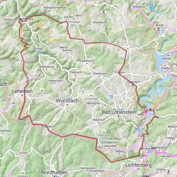 Map miniature of "Gravel Adventure Trail" cycling inspiration in Thüringen, Germany. Generated by Tarmacs.app cycling route planner