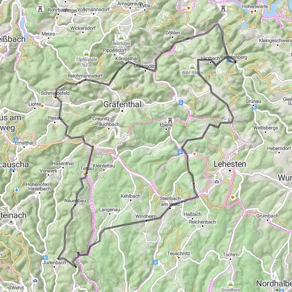 Karten-Miniaturansicht der Radinspiration "Abenteuerliche Tour durch Schweinbach und Tettau" in Thüringen, Germany. Erstellt vom Tarmacs.app-Routenplaner für Radtouren