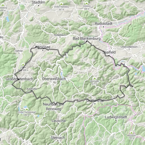 Map miniature of "Leutenberg Loop" cycling inspiration in Thüringen, Germany. Generated by Tarmacs.app cycling route planner