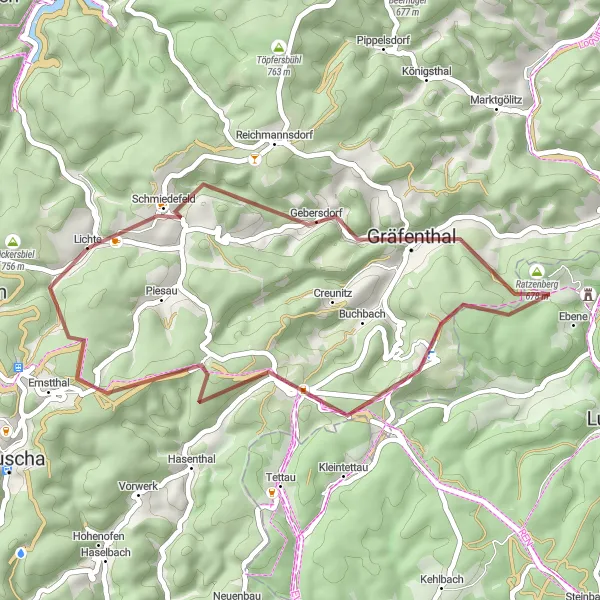 Map miniature of "Gravel Adventure through Thuringia" cycling inspiration in Thüringen, Germany. Generated by Tarmacs.app cycling route planner