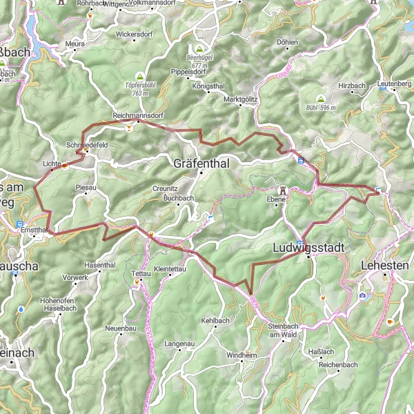 Map miniature of "Gravel Adventure Through Thüringen" cycling inspiration in Thüringen, Germany. Generated by Tarmacs.app cycling route planner