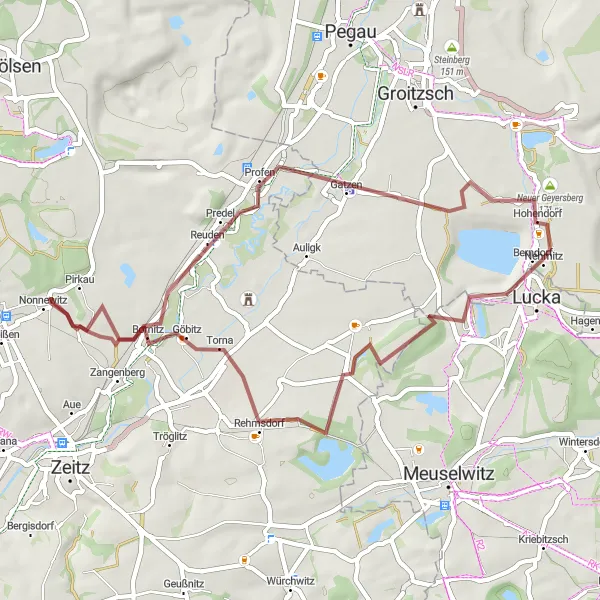 Map miniature of "Lucka - Draschwitz Loop" cycling inspiration in Thüringen, Germany. Generated by Tarmacs.app cycling route planner