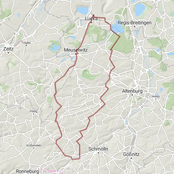 Map miniature of "Lucka - Lumpzig Loop" cycling inspiration in Thüringen, Germany. Generated by Tarmacs.app cycling route planner