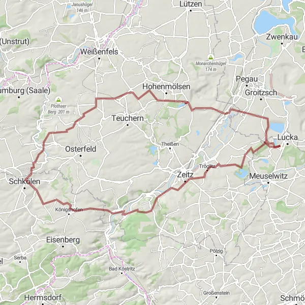 Karten-Miniaturansicht der Radinspiration "Entdeckungsreiche Gravel Tour um Lucka" in Thüringen, Germany. Erstellt vom Tarmacs.app-Routenplaner für Radtouren