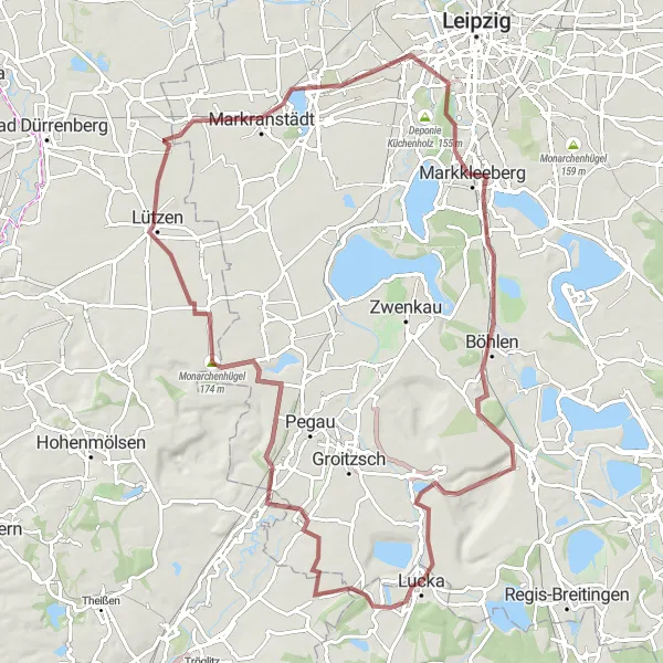 Map miniature of "Steinberg Adventure" cycling inspiration in Thüringen, Germany. Generated by Tarmacs.app cycling route planner