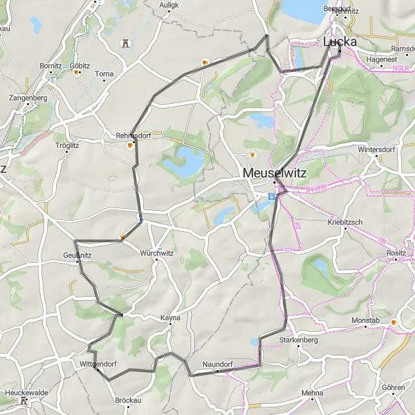 Map miniature of "Lucka - Rehmsdorf Loop" cycling inspiration in Thüringen, Germany. Generated by Tarmacs.app cycling route planner