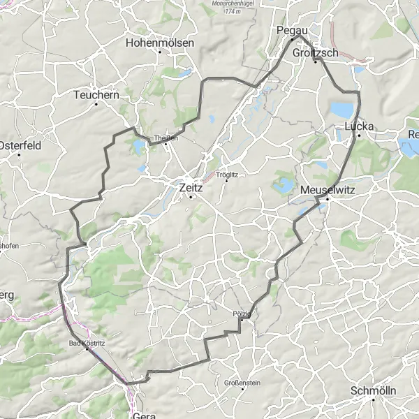 Karten-Miniaturansicht der Radinspiration "Rundfahrt von Lucka nach Theißen und zurück" in Thüringen, Germany. Erstellt vom Tarmacs.app-Routenplaner für Radtouren