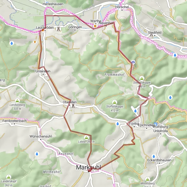 Karten-Miniaturansicht der Radinspiration "Gravel-Tour rund um Marksuhl" in Thüringen, Germany. Erstellt vom Tarmacs.app-Routenplaner für Radtouren