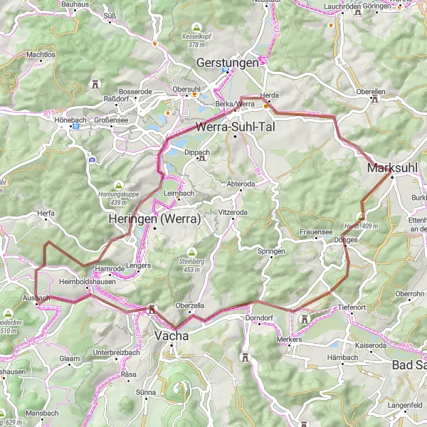 Map miniature of "The Gravel Exploration" cycling inspiration in Thüringen, Germany. Generated by Tarmacs.app cycling route planner