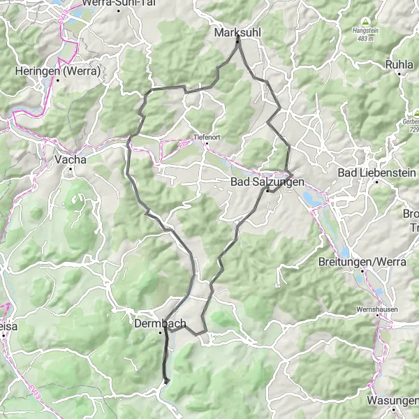 Karten-Miniaturansicht der Radinspiration "Einzigartige Suhl-Tour" in Thüringen, Germany. Erstellt vom Tarmacs.app-Routenplaner für Radtouren