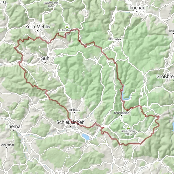 Map miniature of "Ultimate Gravel Adventure in Thuringian Forest" cycling inspiration in Thüringen, Germany. Generated by Tarmacs.app cycling route planner