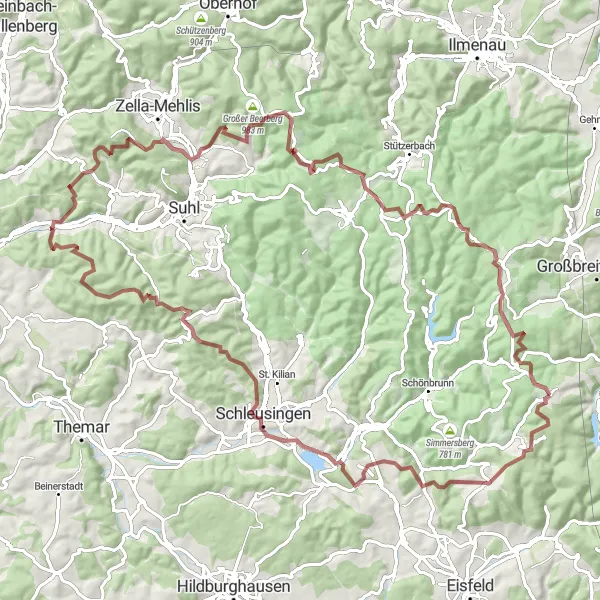 Map miniature of "Through the Heart of Thuringia" cycling inspiration in Thüringen, Germany. Generated by Tarmacs.app cycling route planner