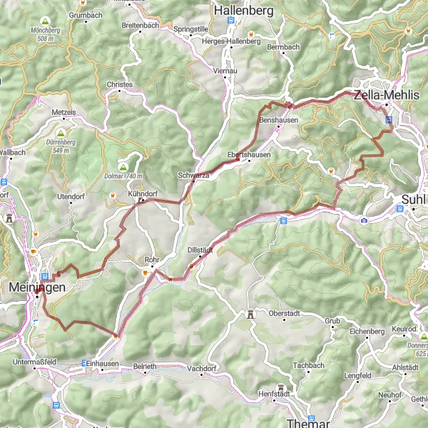 Map miniature of "Forest Gravel Adventure" cycling inspiration in Thüringen, Germany. Generated by Tarmacs.app cycling route planner